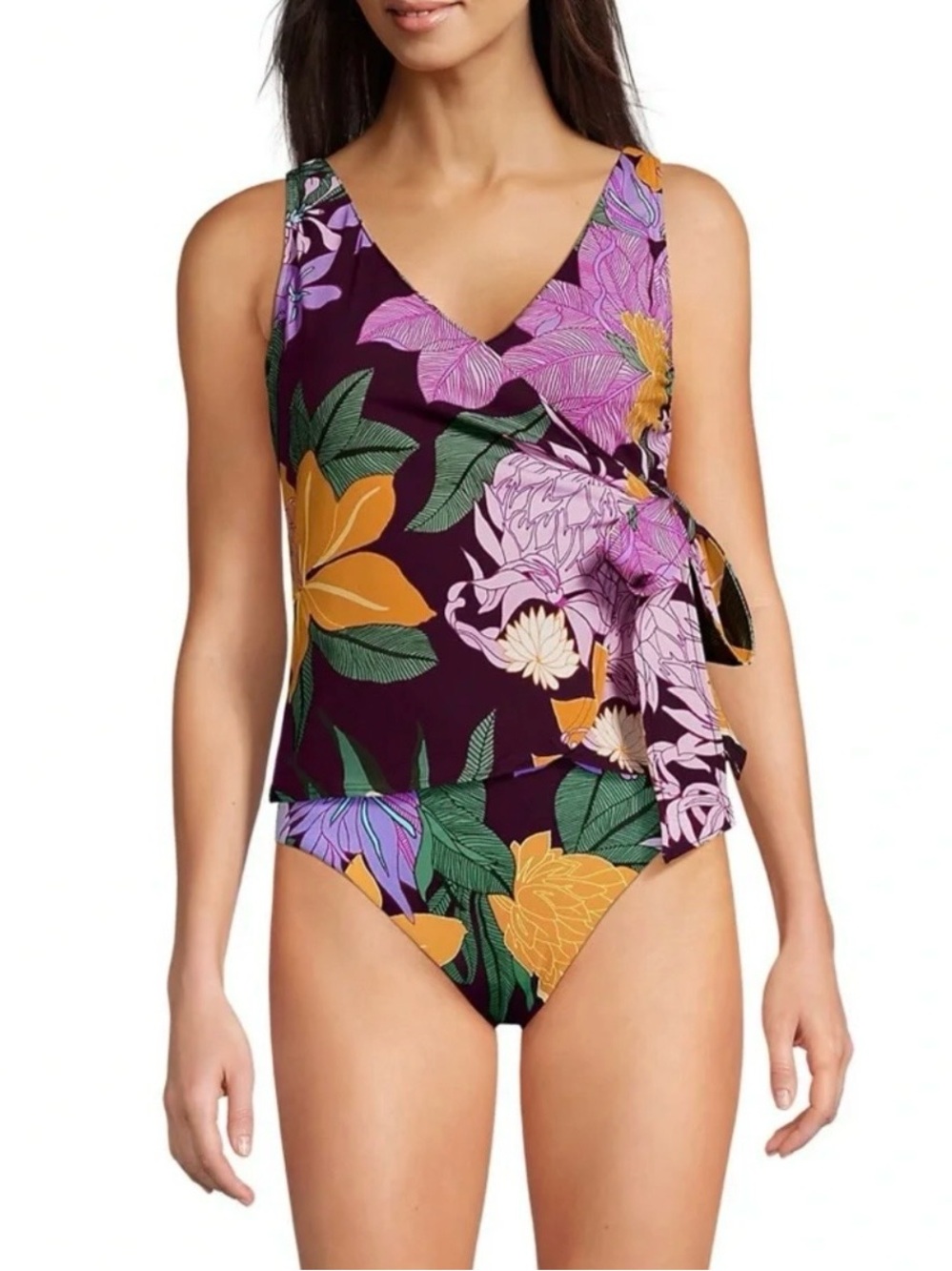 Lands’ End Women's Side Tie Tankini Top Plus Size 20W Swimwear